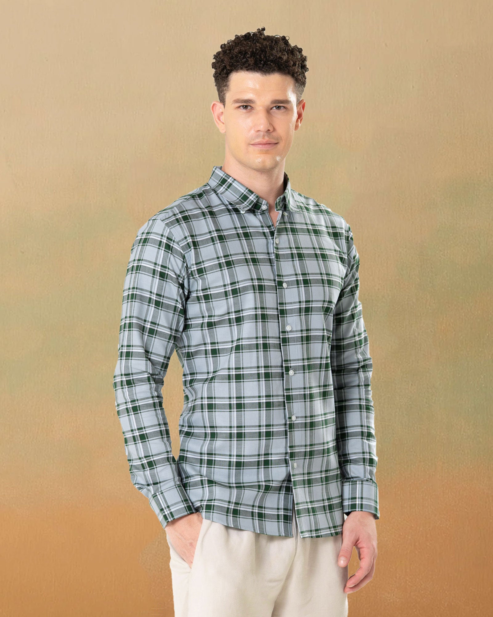 Murcia Green Cotton Checks Button Down Shirt