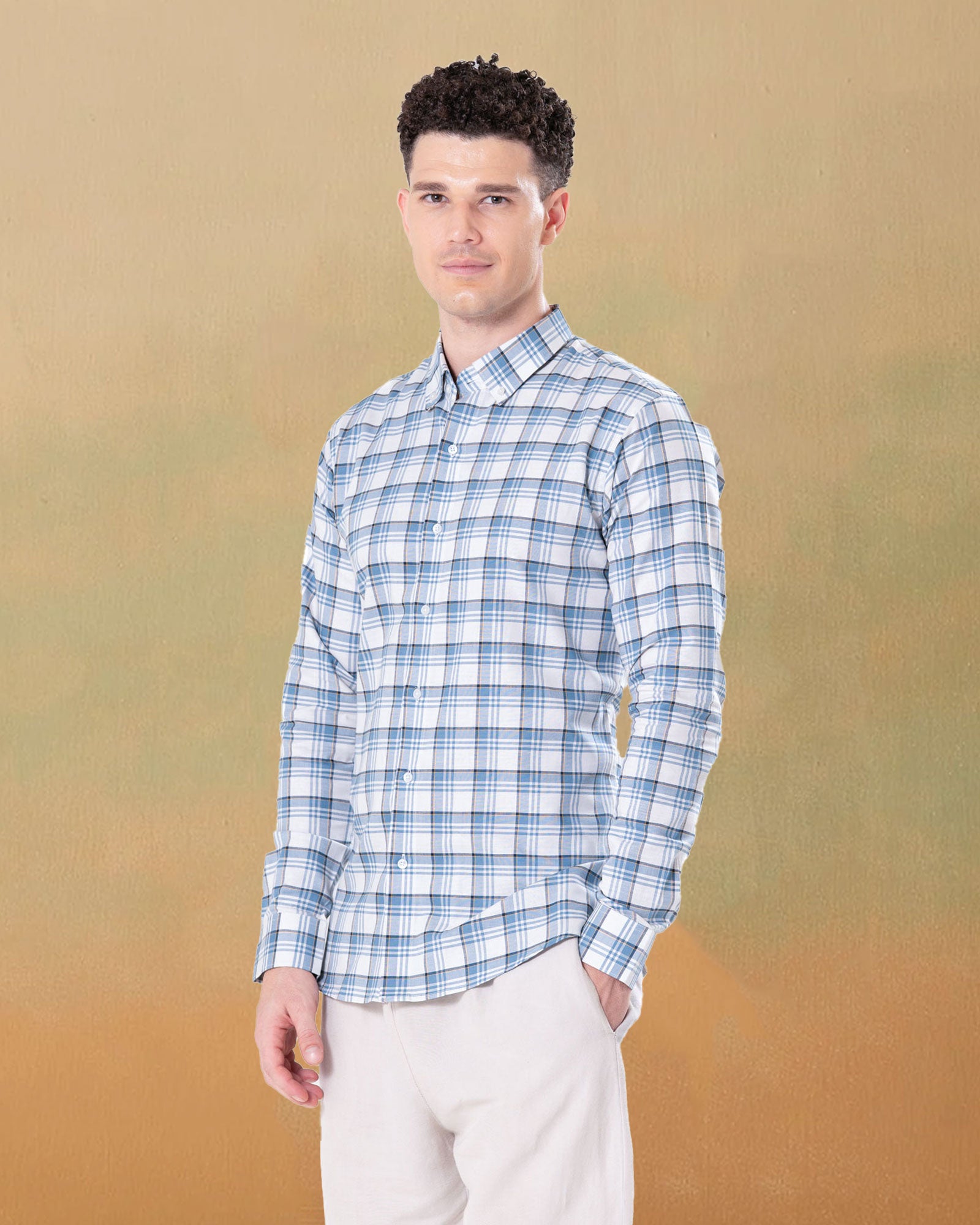 Murcia White Cotton Checks Button Down Shirt