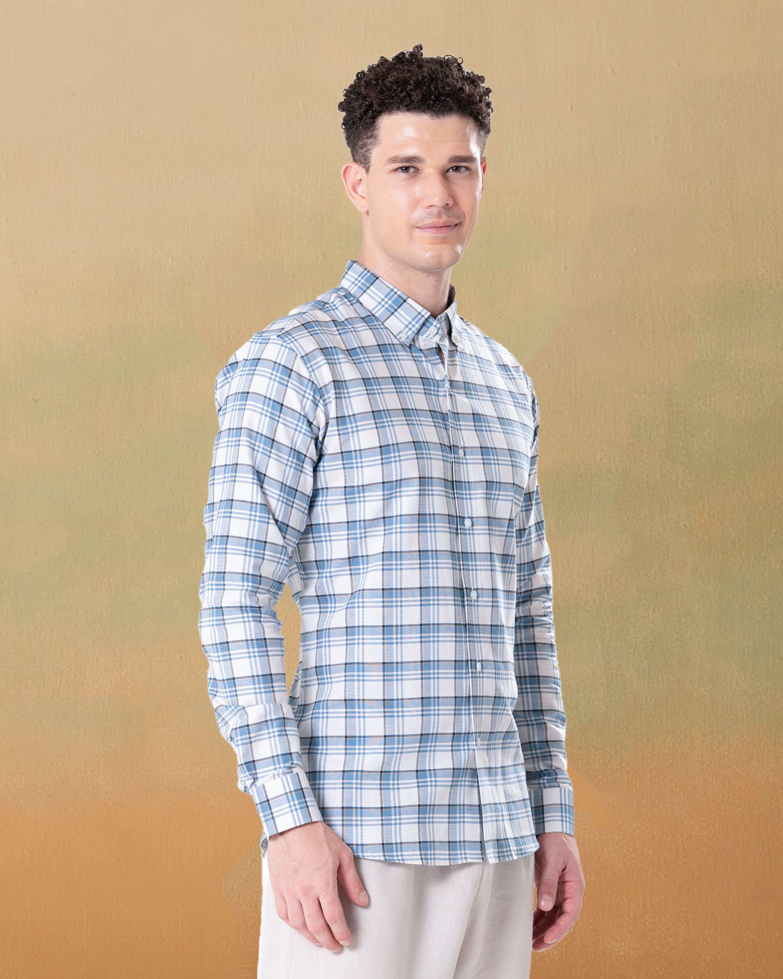 Murcia White Cotton Checks Button Down Shirt
