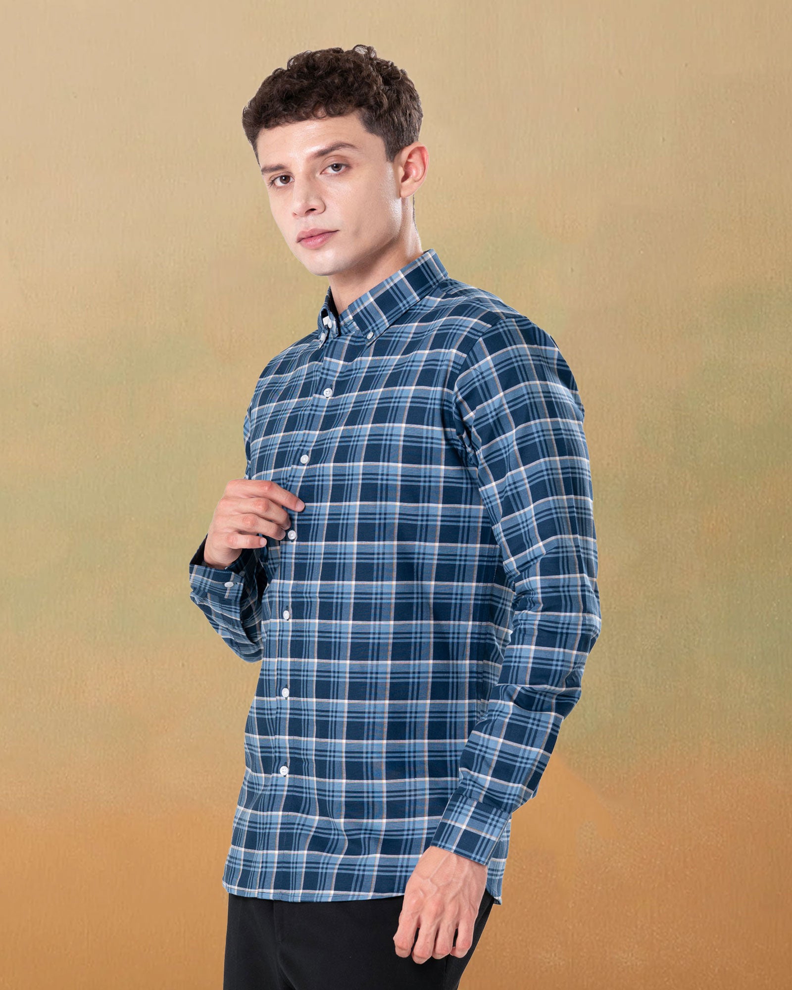 Murcia Blue Cotton Checks Button Down Shirt