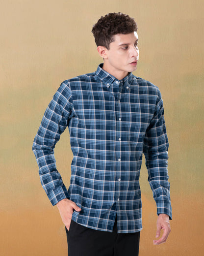 Murcia Blue Cotton Checks Button Down Shirt