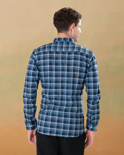 Murcia Blue Cotton Checks Button Down Shirt