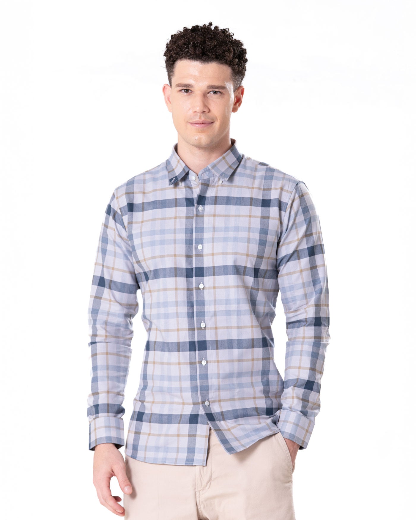 Murcia Silver Cotton Checks Button Down Shirt - Bullane