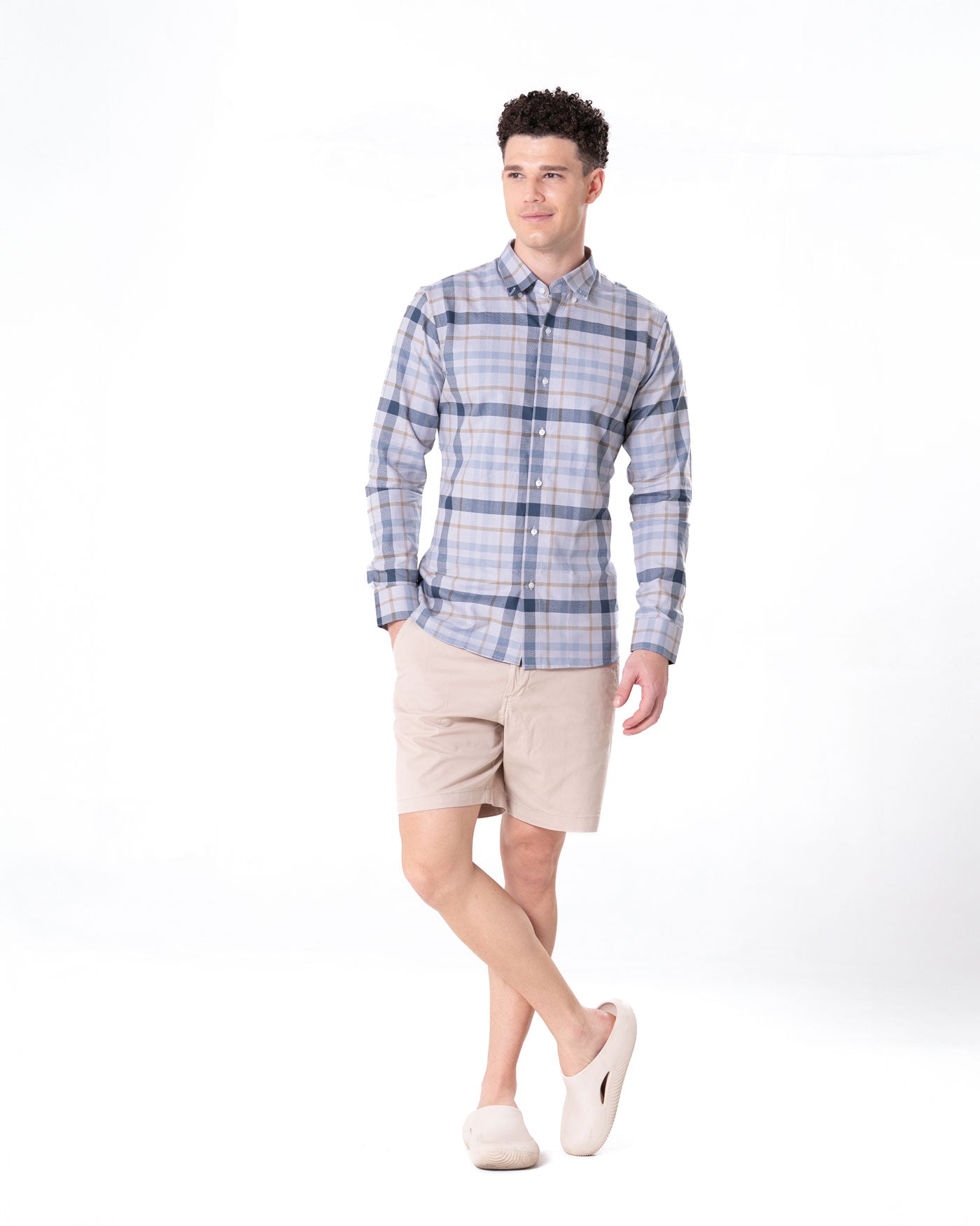 Murcia Silver Cotton Checks Button Down Shirt - Bullane