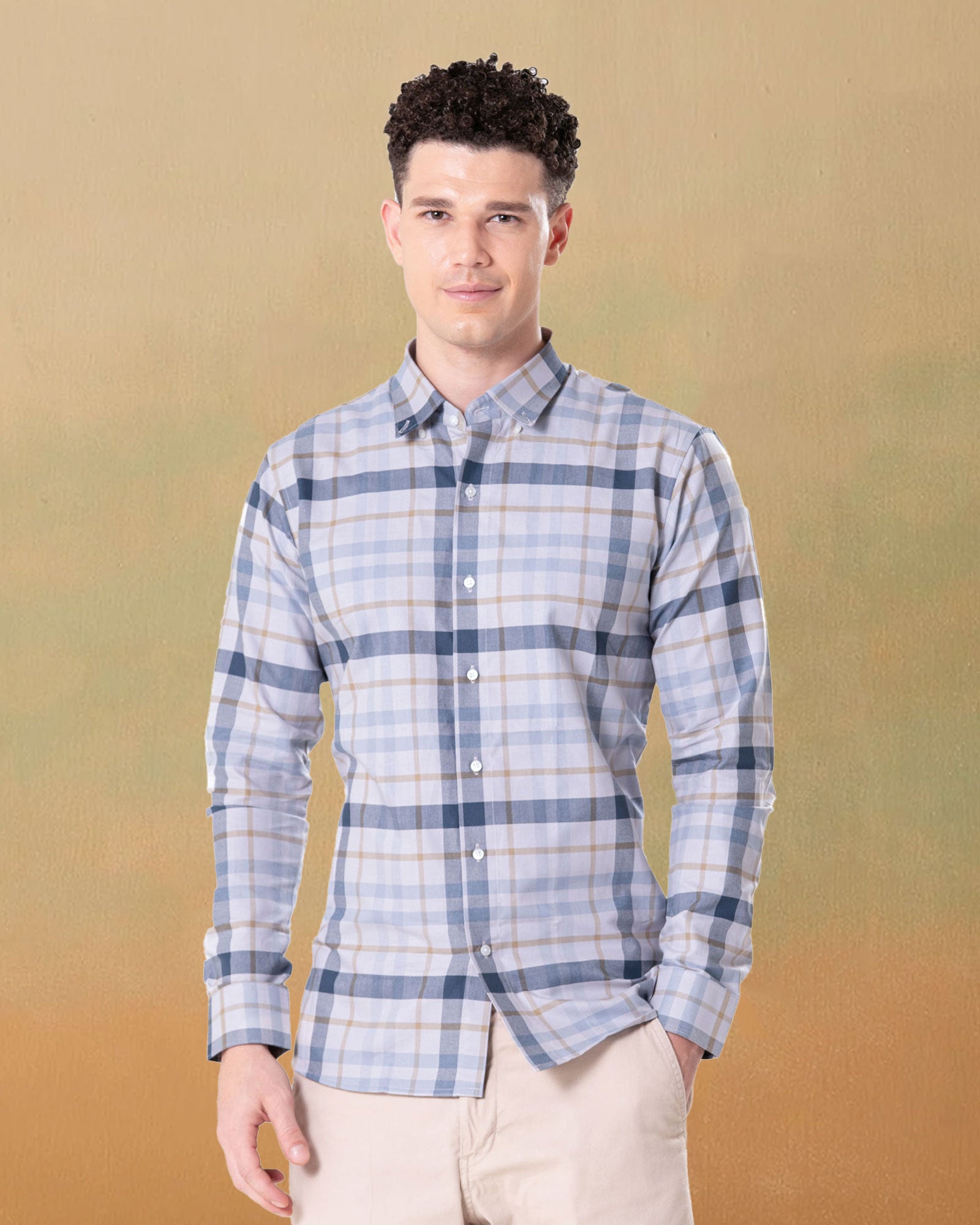 Murcia Silver Cotton Checks Button Down Shirt