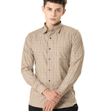 Senza Beige Cotton Checks Shirt - Bullane