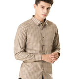 Senza Beige Cotton Checks Shirt - Bullane