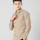 Senza Beige Cotton Checks Shirt
