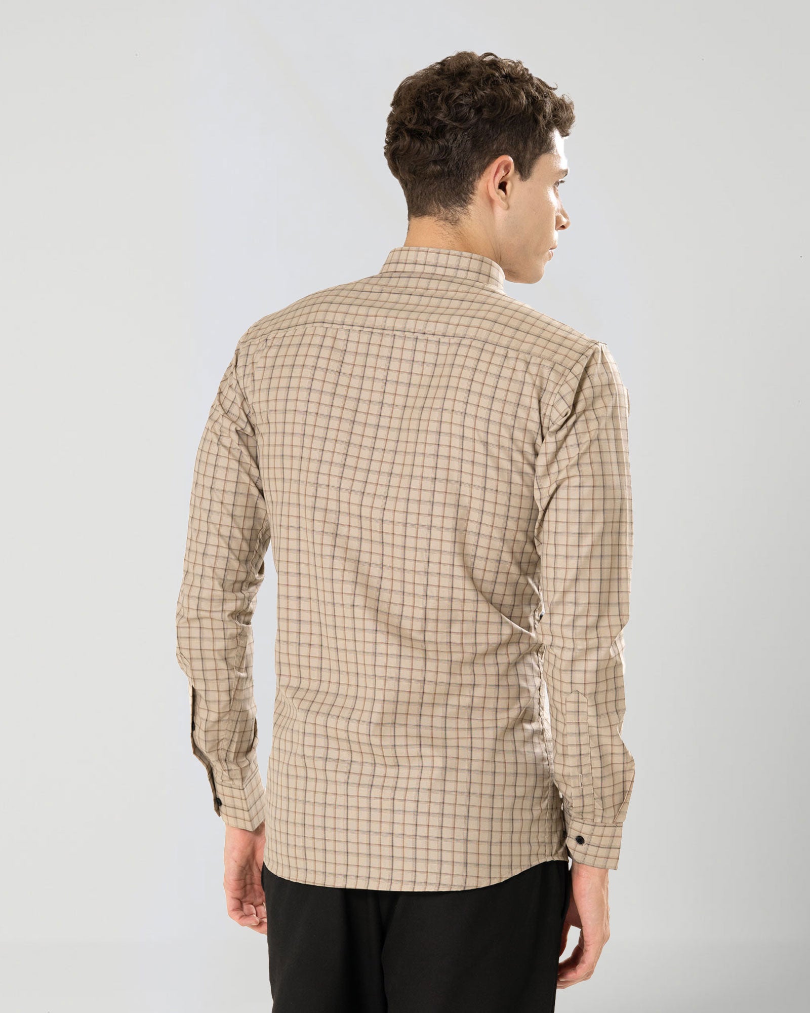 Senza Beige Cotton Checks Shirt