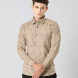 Senza Beige Cotton Checks Shirt