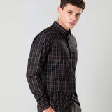 Senza Black Cotton Checks Shirt