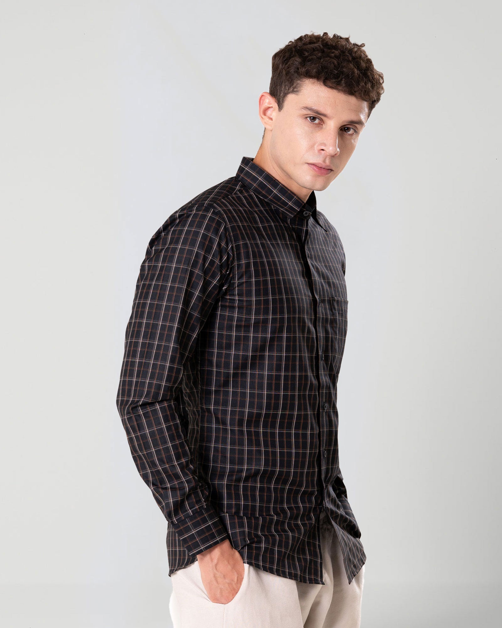 Senza Black Cotton Checks Shirt