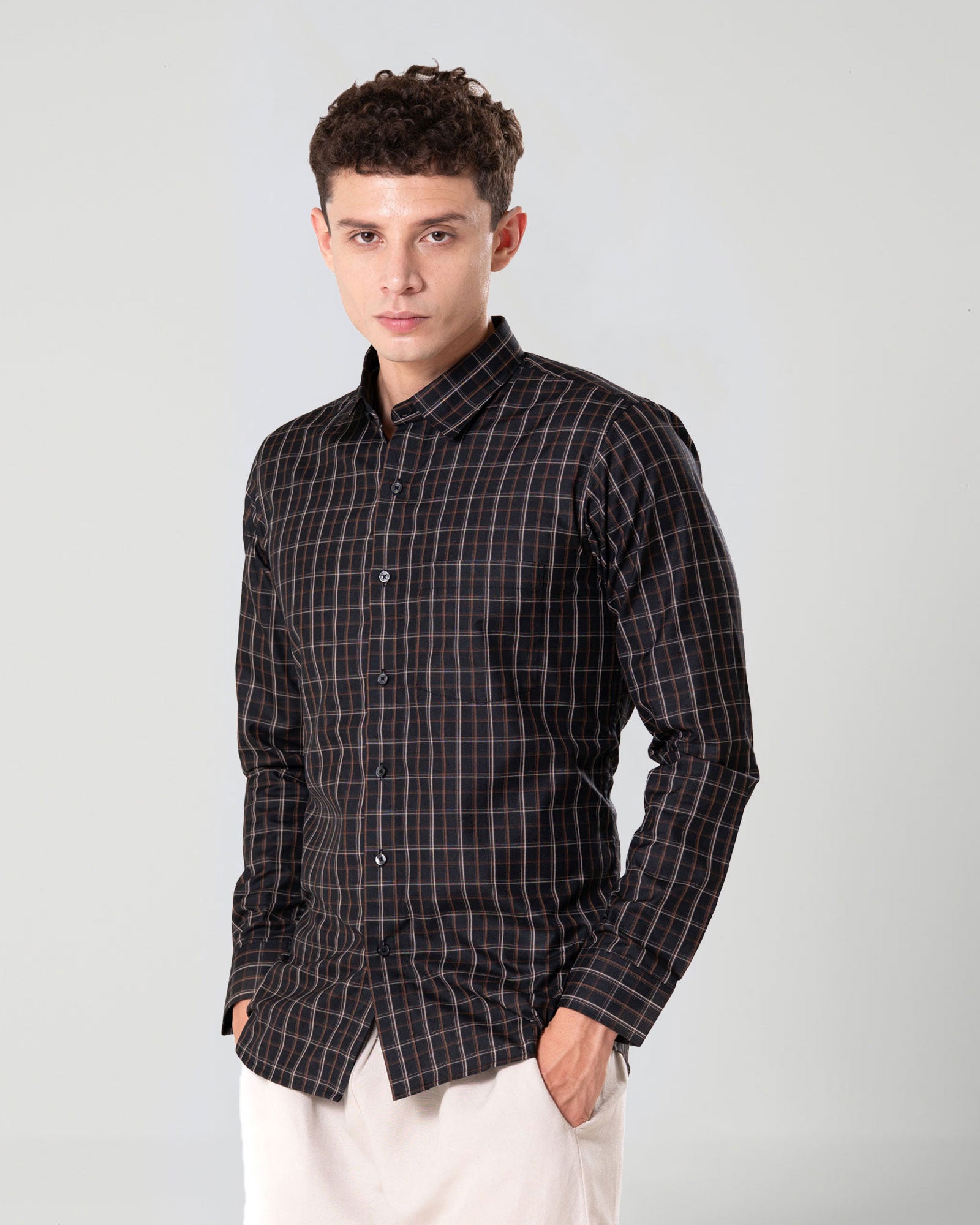 Senza Black Cotton Checks Shirt