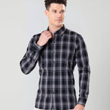 Senza Black With Grey Cotton Checks Shirt