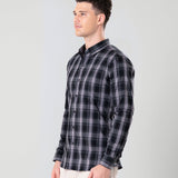 Senza Black With Grey Cotton Checks Shirt