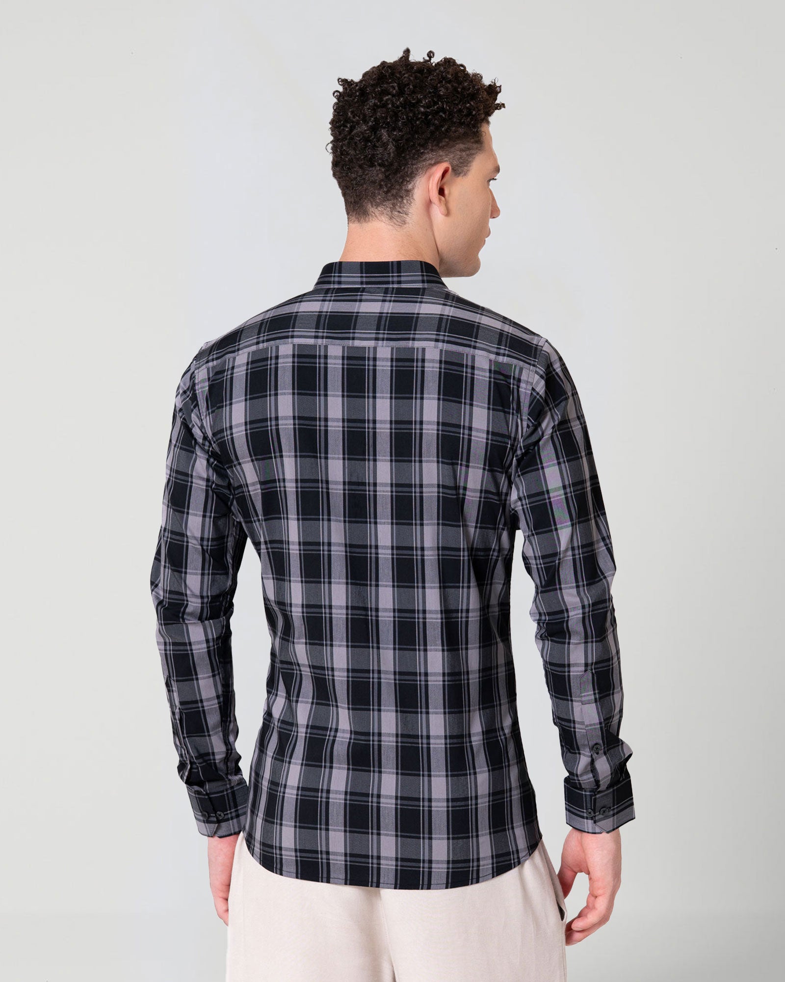 Senza Black With Grey Cotton Checks Shirt