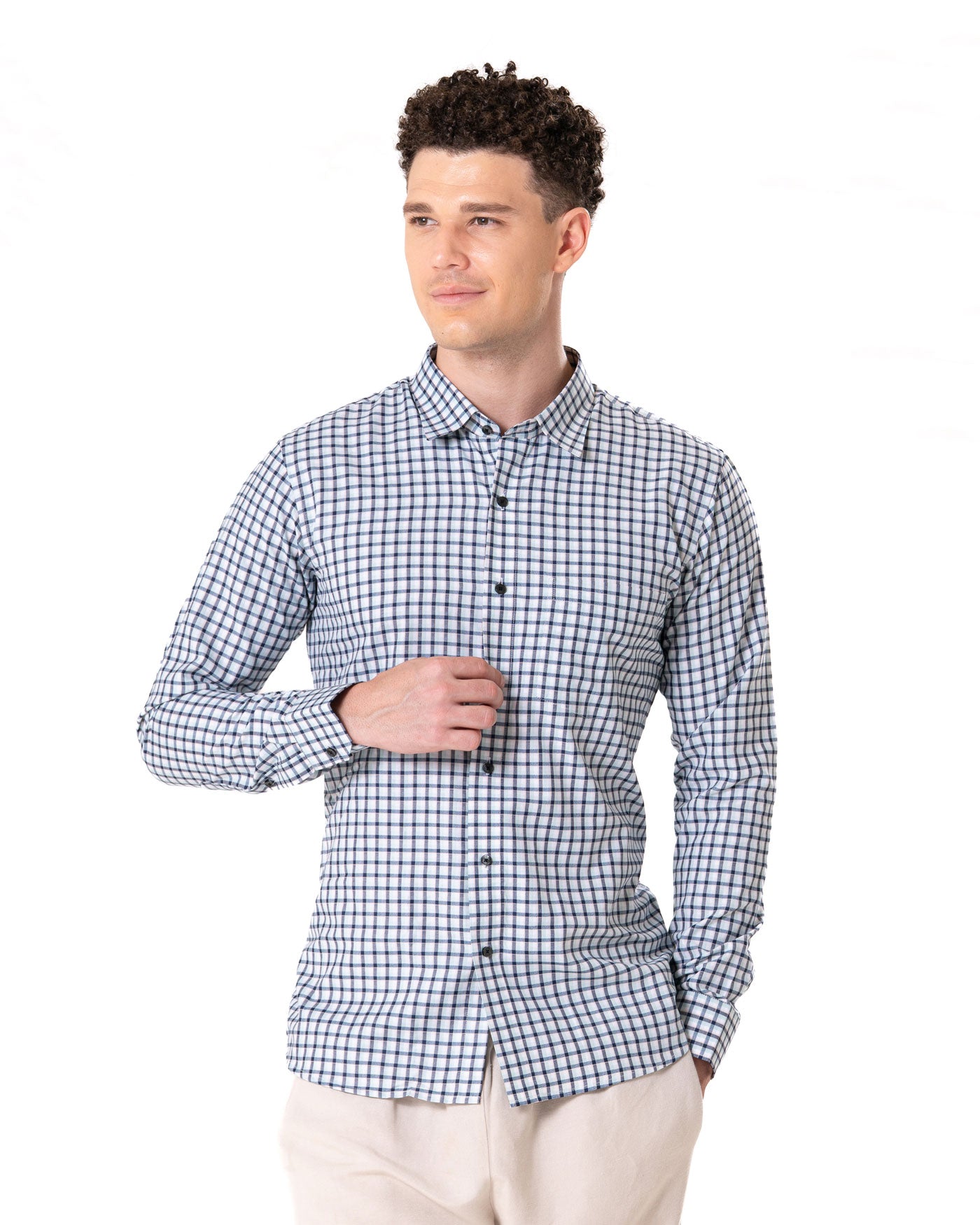Senza White Cotton Checks Shirt - Bullane