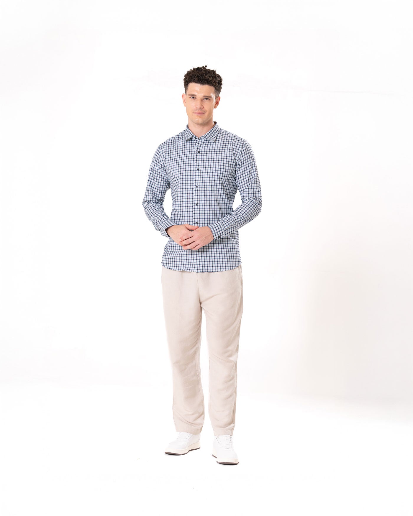 Senza White Cotton Checks Shirt - Bullane