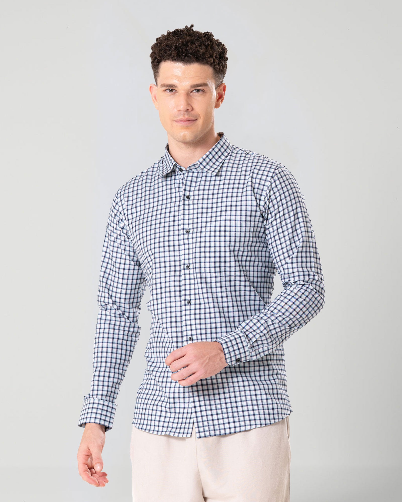 Senza White Cotton Checks Shirt