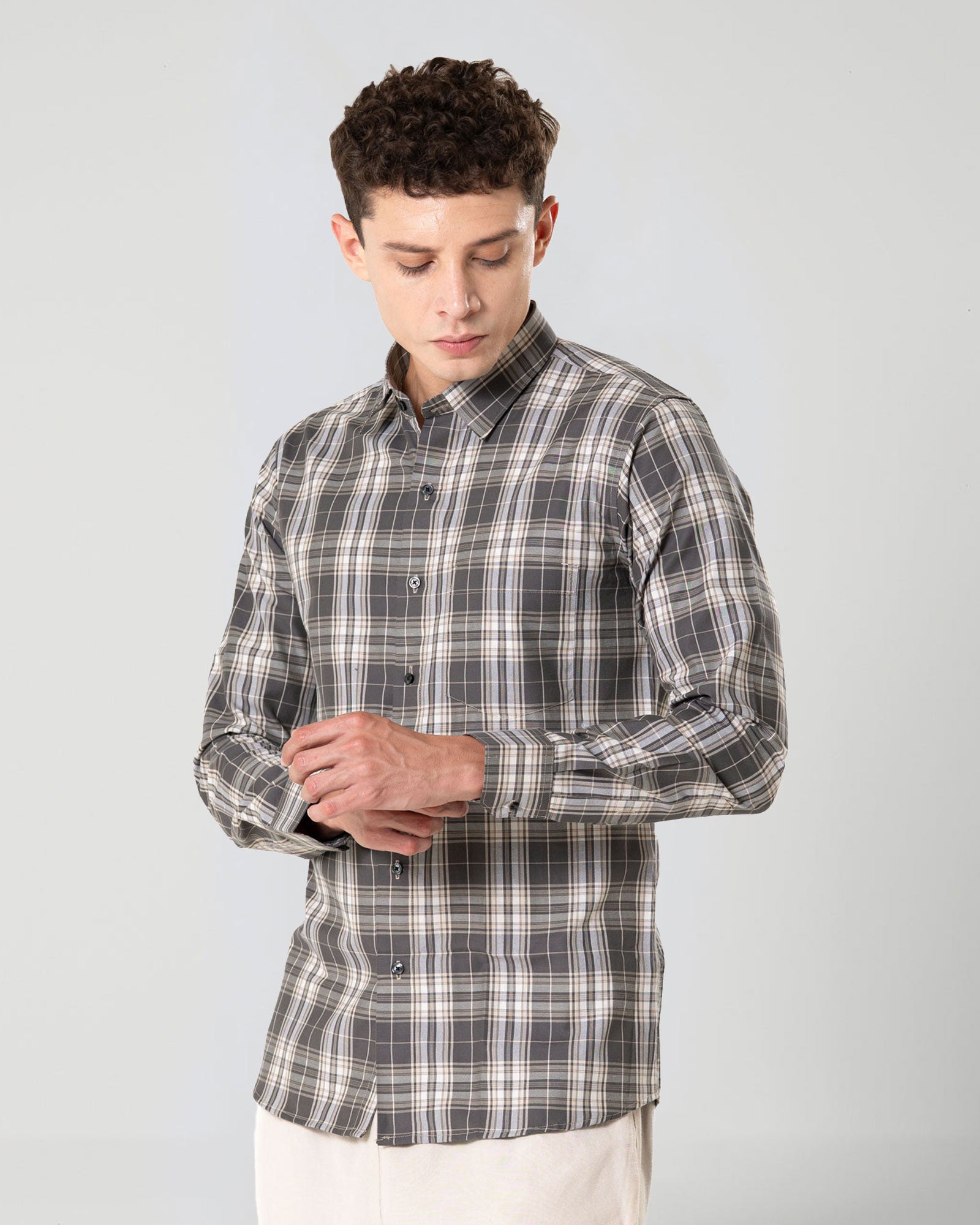 Senza Green Cotton Checks Shirt