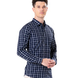 Senza Navy Blue Cotton Checks Shirt - Bullane