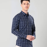 Senza Navy Blue Cotton Checks Shirt