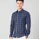 Senza Navy Blue Cotton Checks Shirt