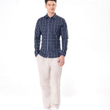 Senza Navy Blue Cotton Checks Shirt - Bullane