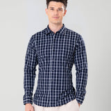 Senza Navy Blue Cotton Checks Shirt