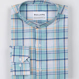 Tarvik Green Linen Checks Mandarin Shirt - Bullane
