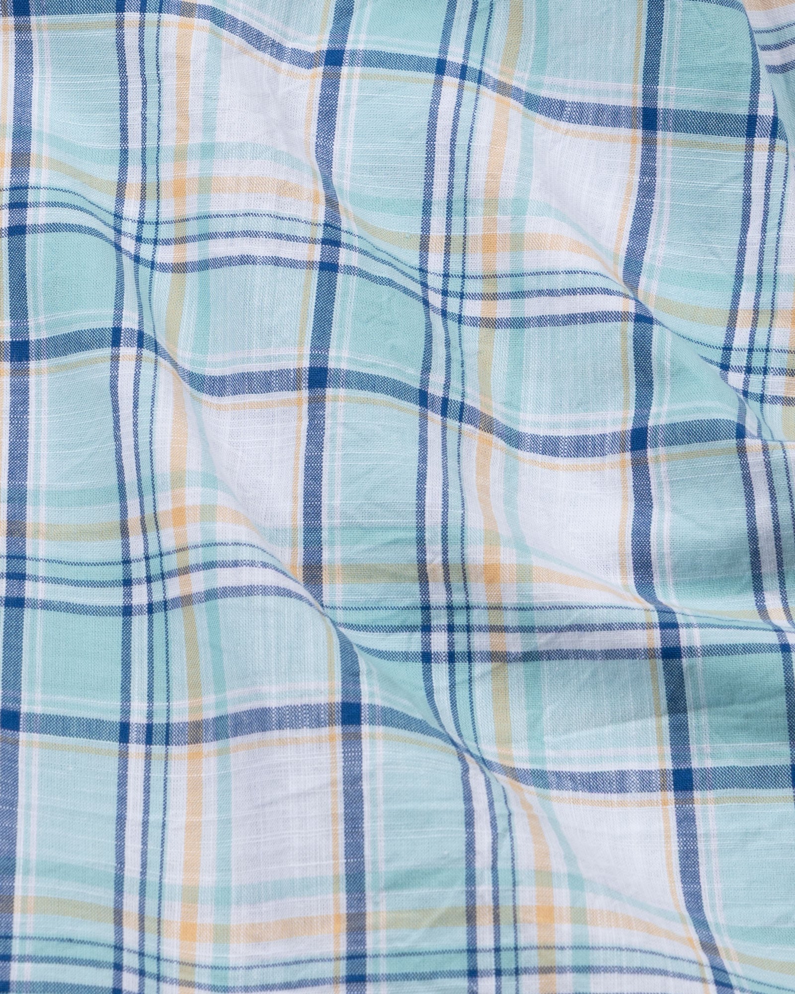 Tarvik Green Linen Checks Mandarin Shirt - Bullane