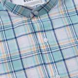 Tarvik Green Linen Checks Mandarin Shirt - Bullane