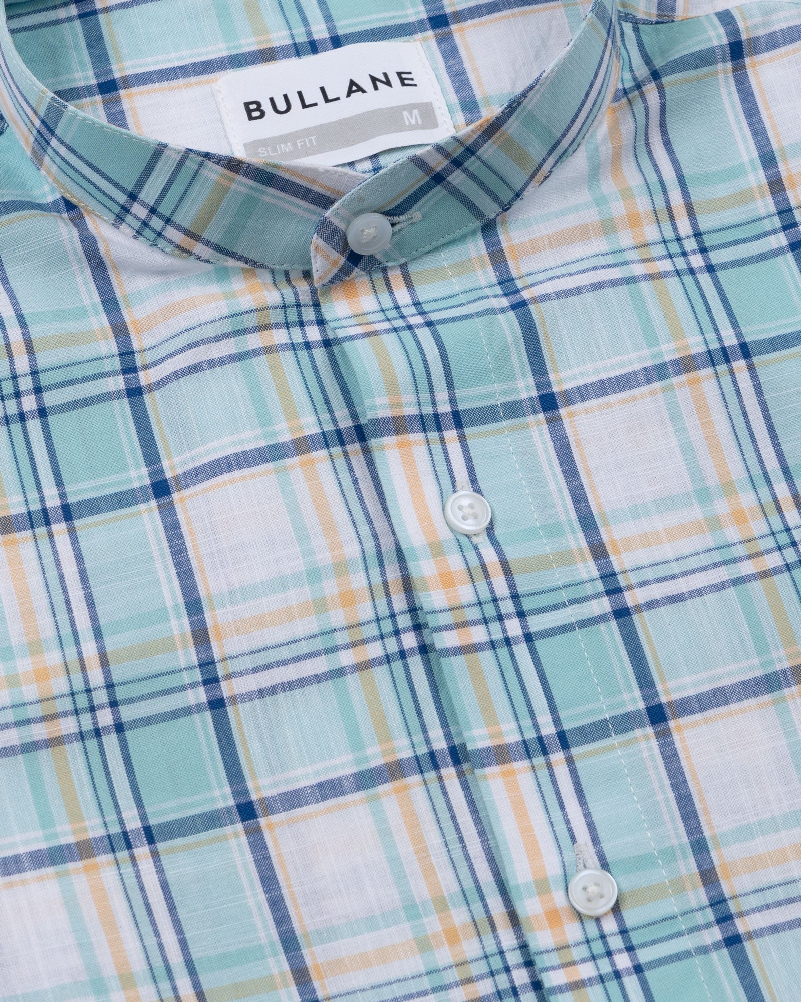 Tarvik Green Linen Checks Mandarin Shirt - Bullane