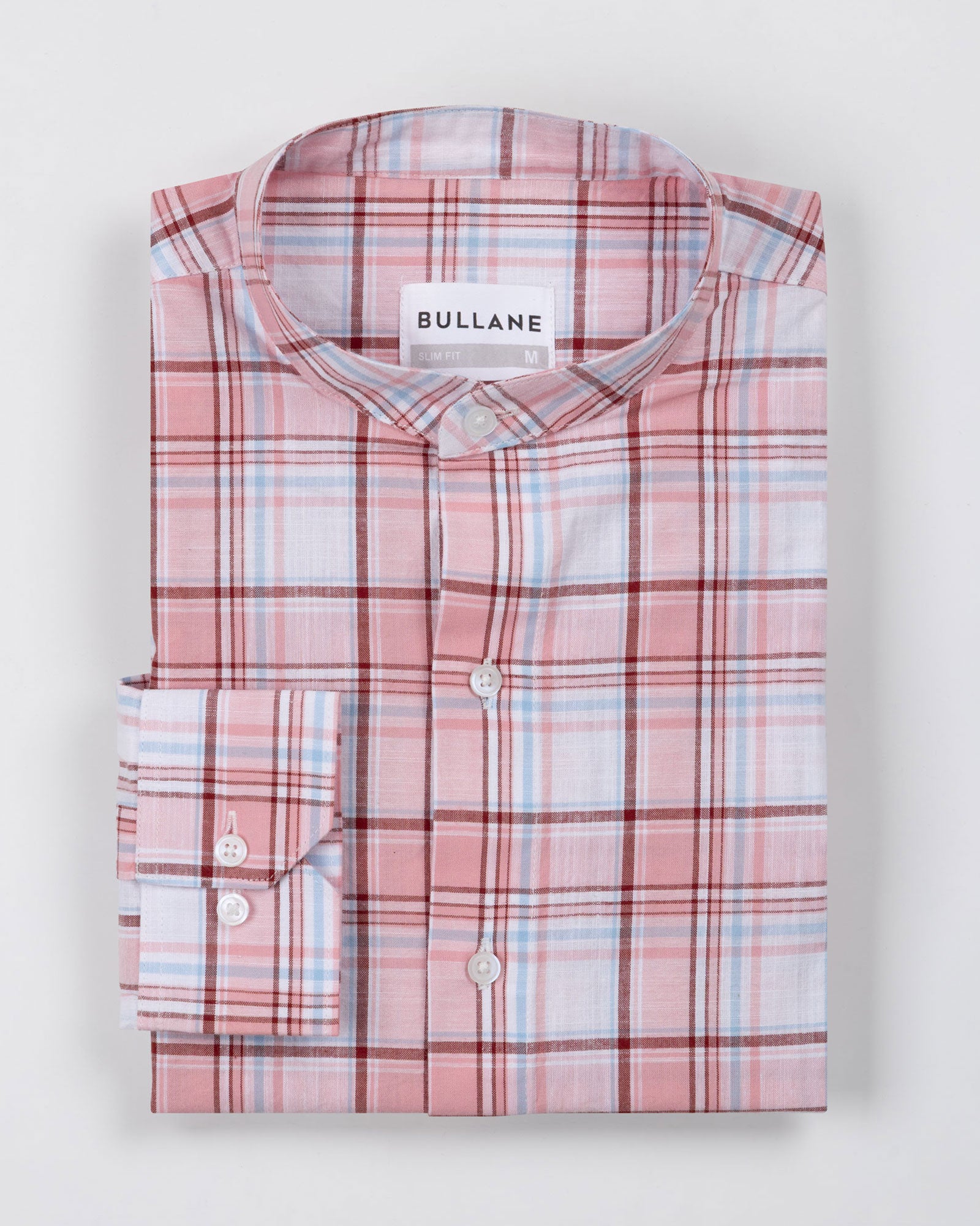 Tarvik Pink Linen Checks Mandarin Shirt - Bullane