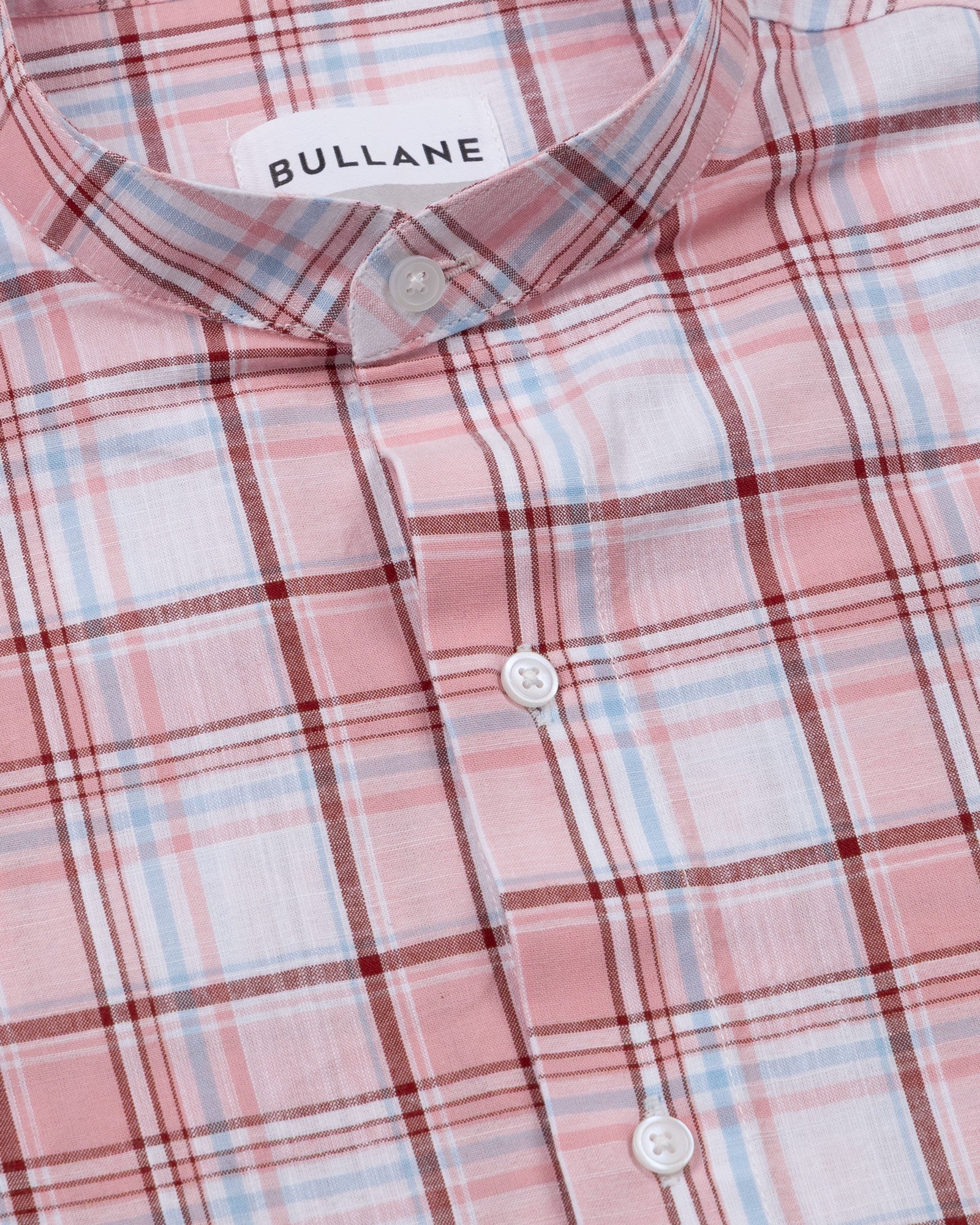 Tarvik Pink Linen Checks Mandarin Shirt - Bullane
