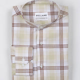 Tarvik Yellow Linen Checks Mandarin Shirt - Bullane