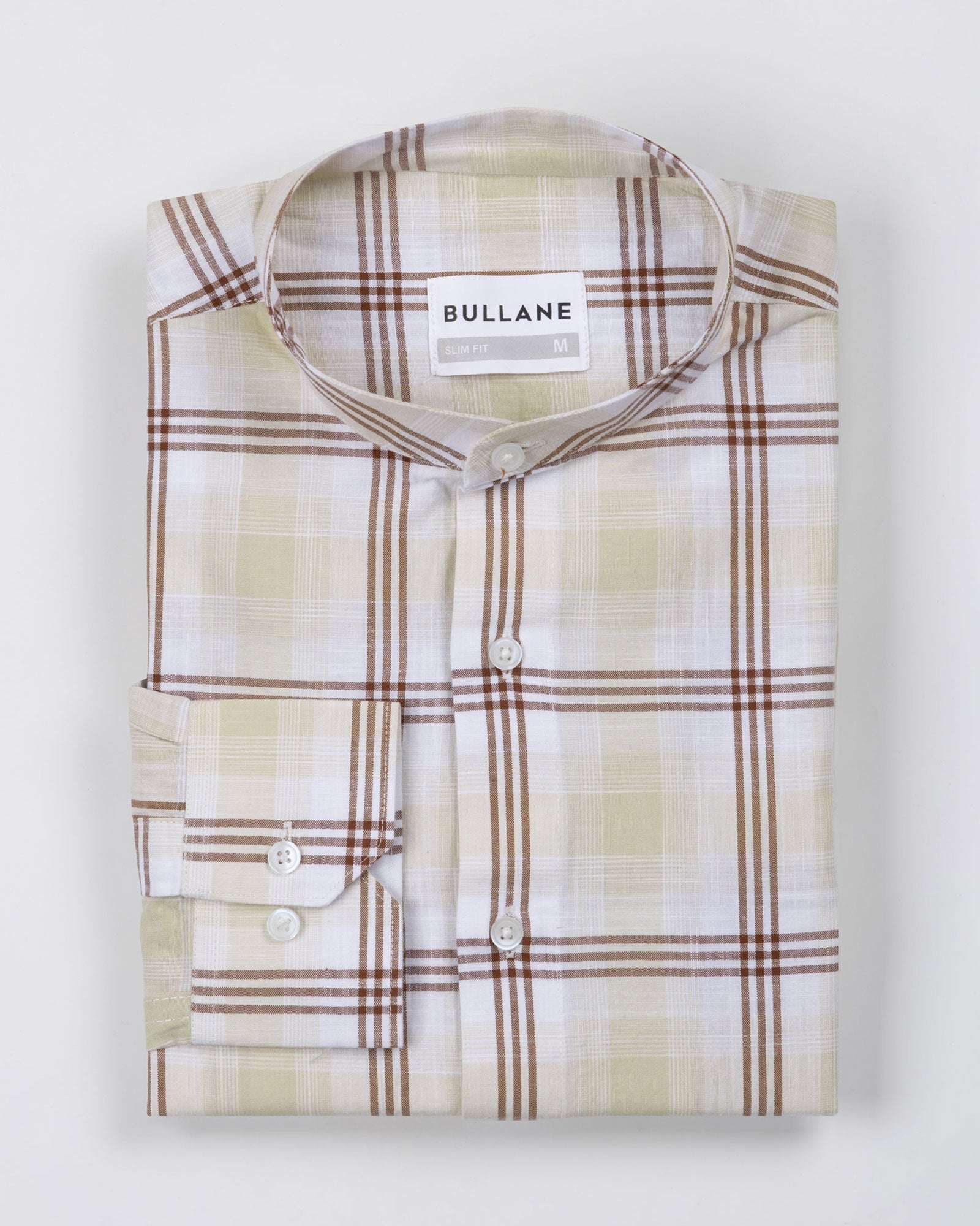 Tarvik Yellow Linen Checks Mandarin Shirt - Bullane
