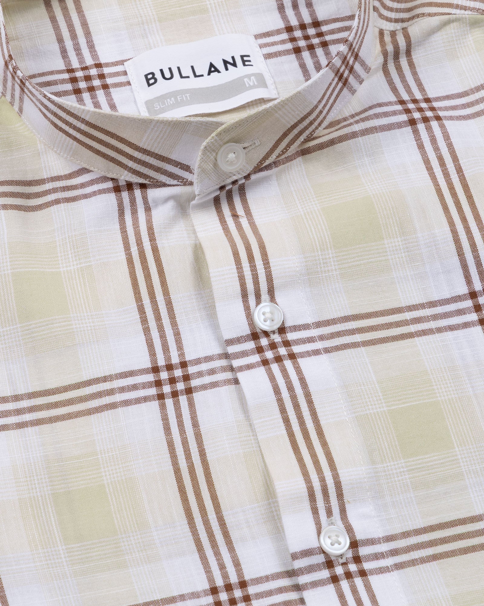 Tarvik Yellow Linen Checks Mandarin Shirt - Bullane