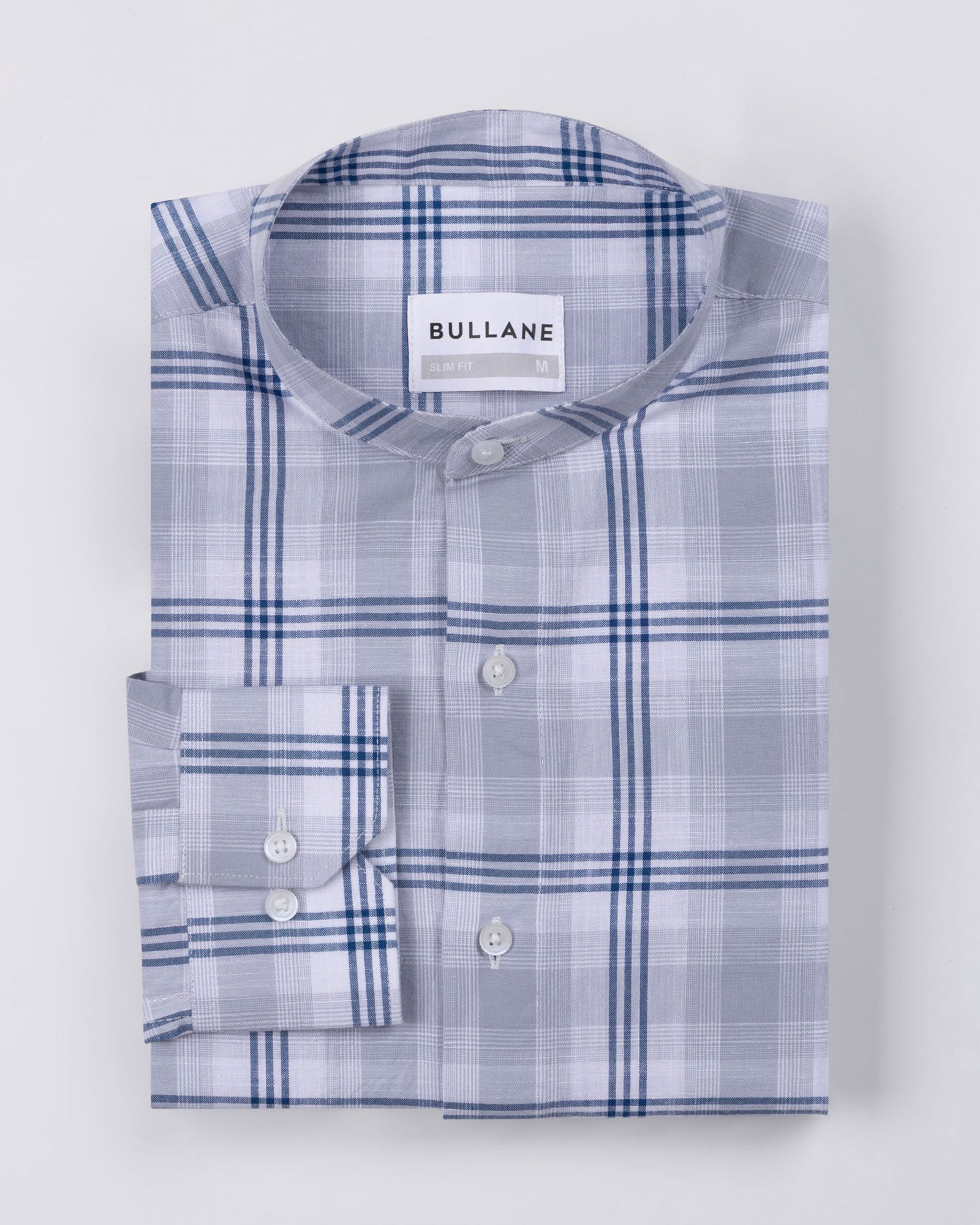 Tarvik Grey Linen Checks Mandarin Shirt - Bullane