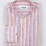 Crest Pink Linen Stripe Mandarin Shirt - Bullane