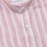 Crest Pink Linen Stripe Mandarin Shirt - Bullane