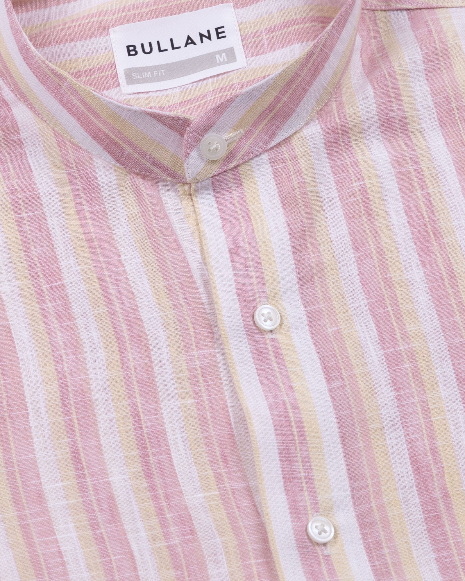 Crest Pink Linen Stripe Mandarin Shirt - Bullane