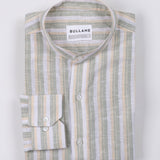 Crest Green Linen Stripe Mandarin Shirt - Bullane