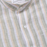 Crest Green Linen Stripe Mandarin Shirt - Bullane