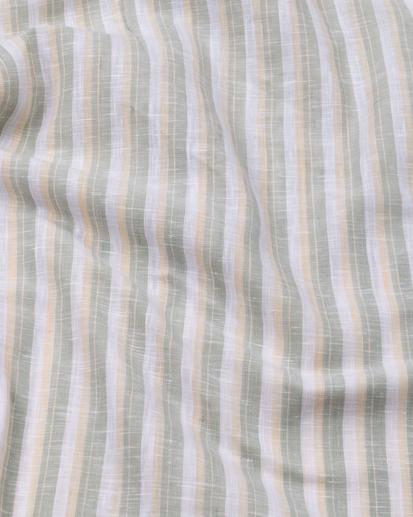 Crest Green Linen Stripe Mandarin Shirt - Bullane