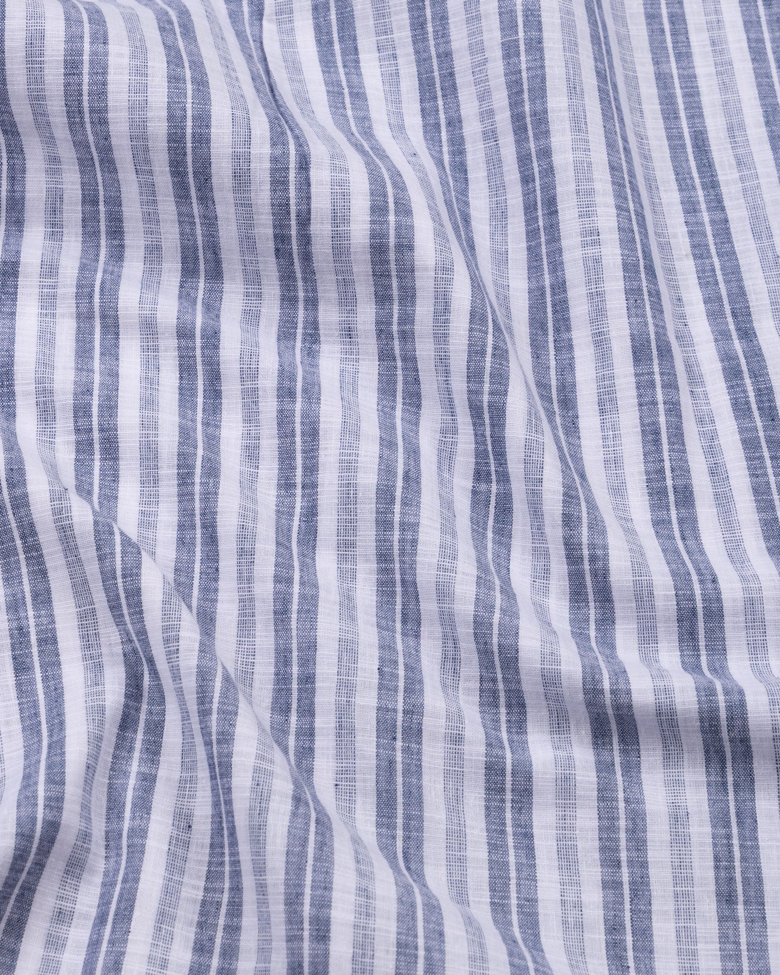 Crest Navy Linen Stripe Mandarin Shirt - Bullane