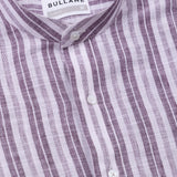 Crest Purple Linen Stripe Mandarin Shirt - Bullane