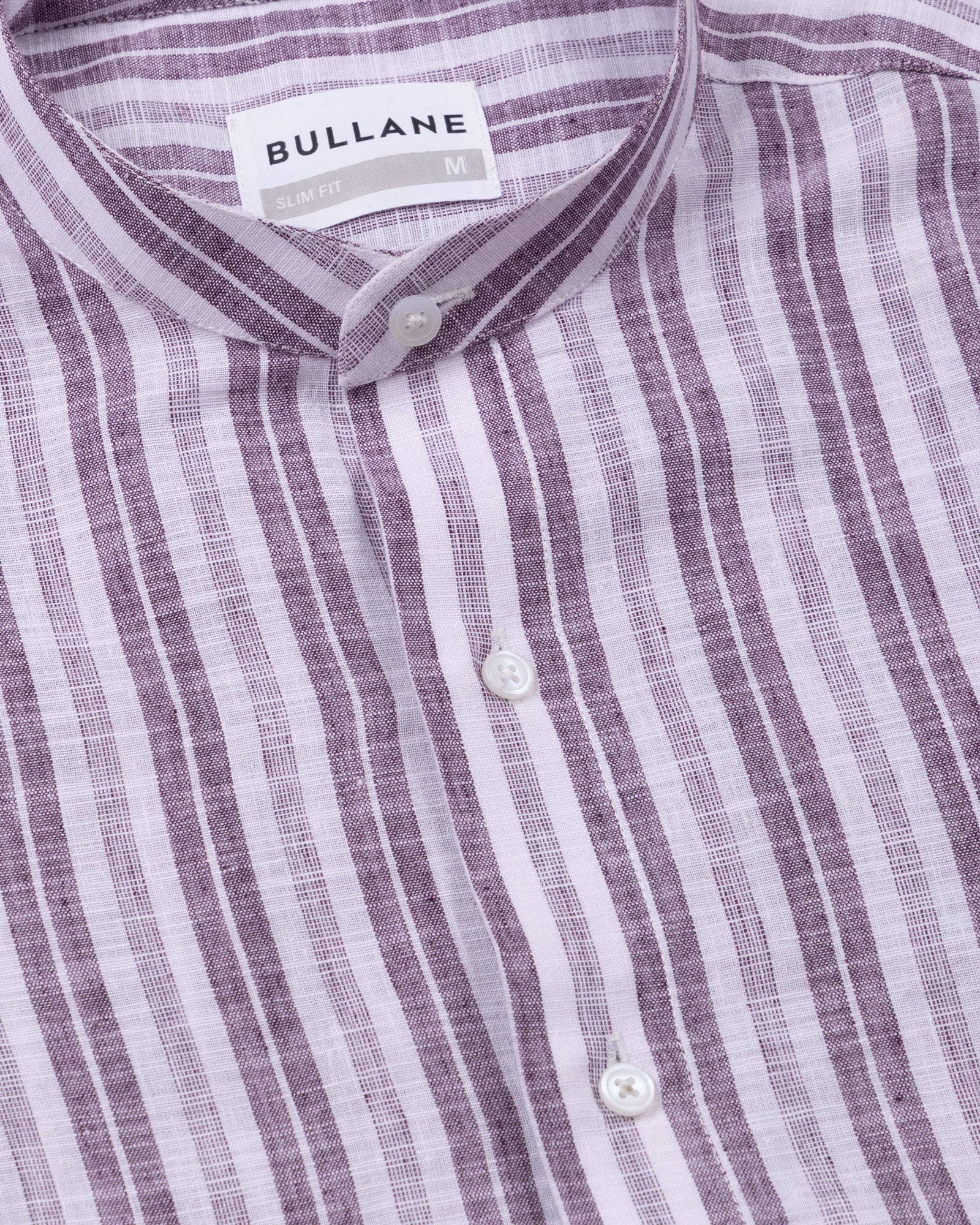 Crest Purple Linen Stripe Mandarin Shirt - Bullane