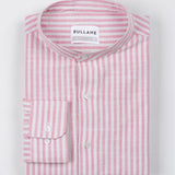 Brisk Pink Linen Stripe Mandarin Shirt - Bullane