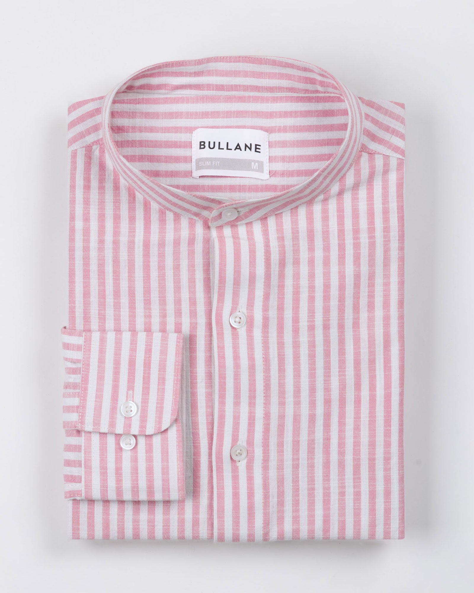 Brisk Pink Linen Stripe Mandarin Shirt - Bullane